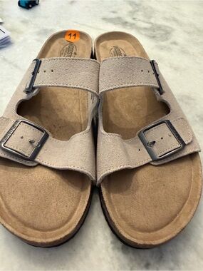 Birkenstock-Style Suede Two-Strap Men’s Sandals in Taupe